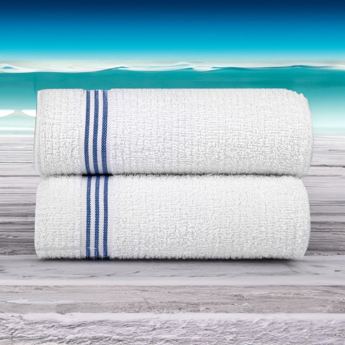 Three stripe Pool Towel 30x60 9 lbs Blue