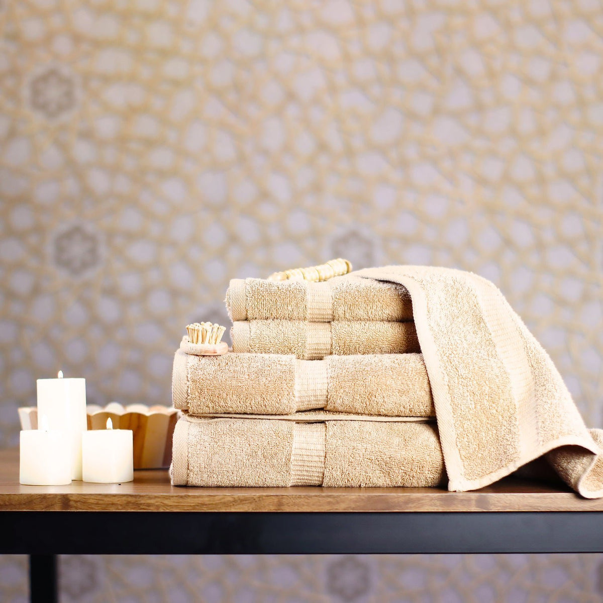 BELEM 8 PCS TOWELS SETS | COTTON SANDCASTLE TAN