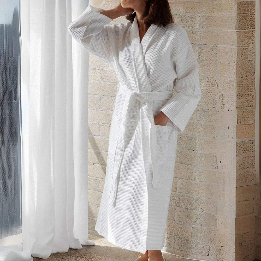 Honeycomb Waffle Bathrobe 48 x 60 Kimono Collar